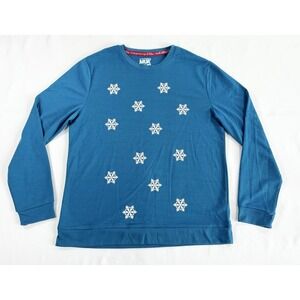 MUK LUKS Holiday Snowflake Lightweight Cozy Terry Sweatshirt Blue Women's M